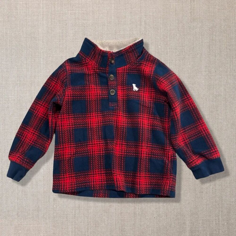 Carter’s Boys 24M Red Navy Plaid Sherpa Fleece Pullover Quarter Button